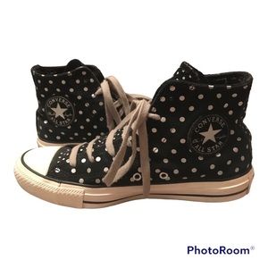 Converse All-Star Black Suede Silver Polka Dot High Top Sneakers